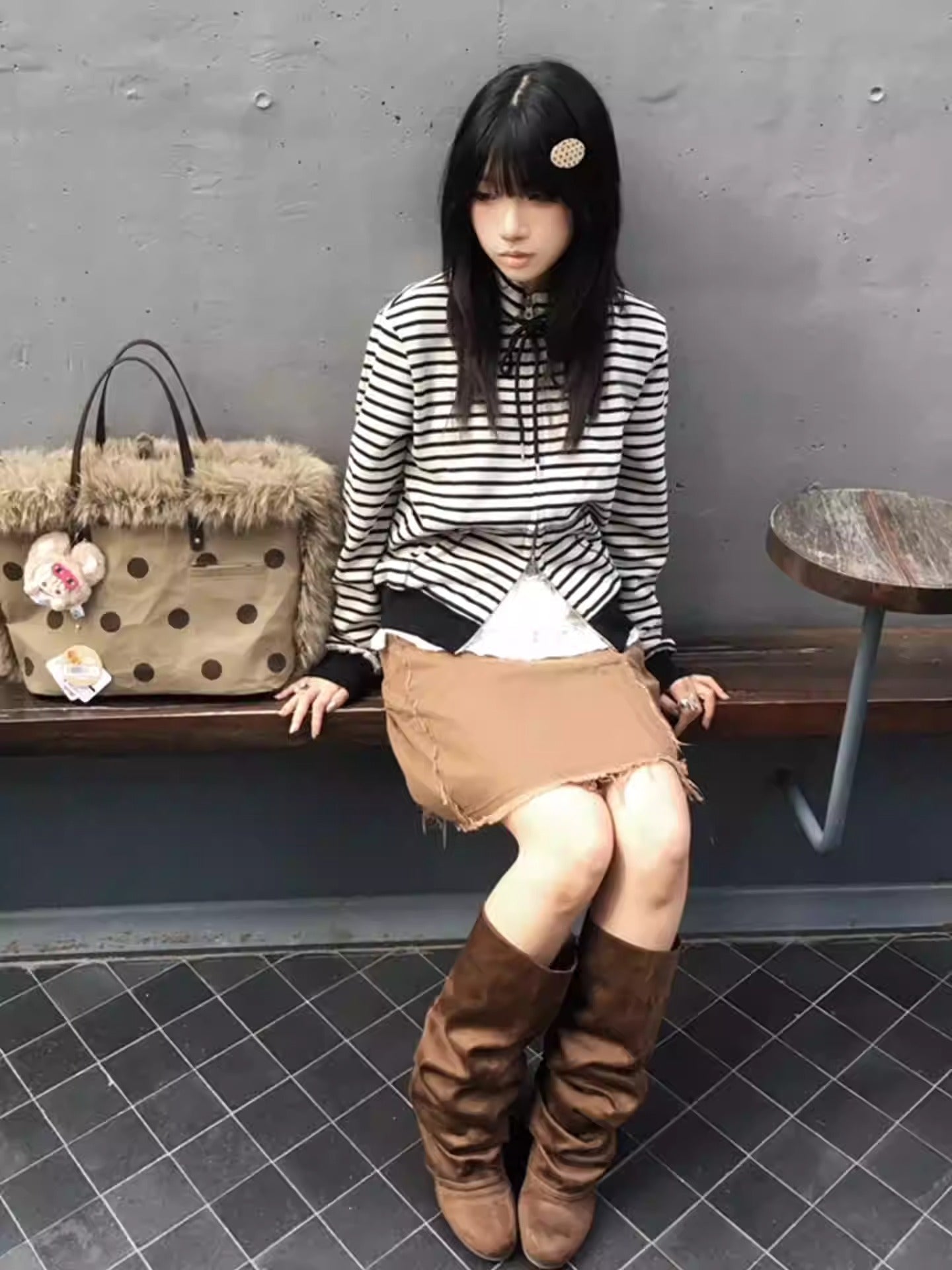 Retro Stand Collar Zip Hoodie Women