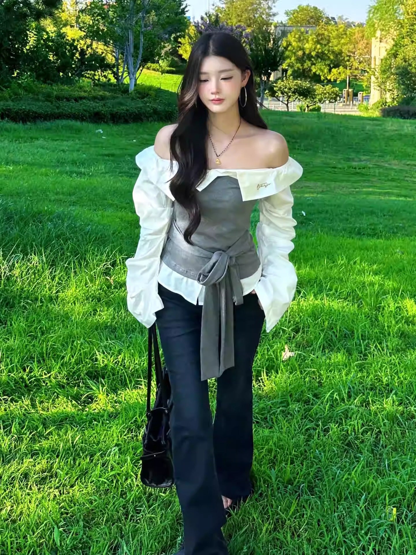 Off Shoulder Contrast Shirt Women