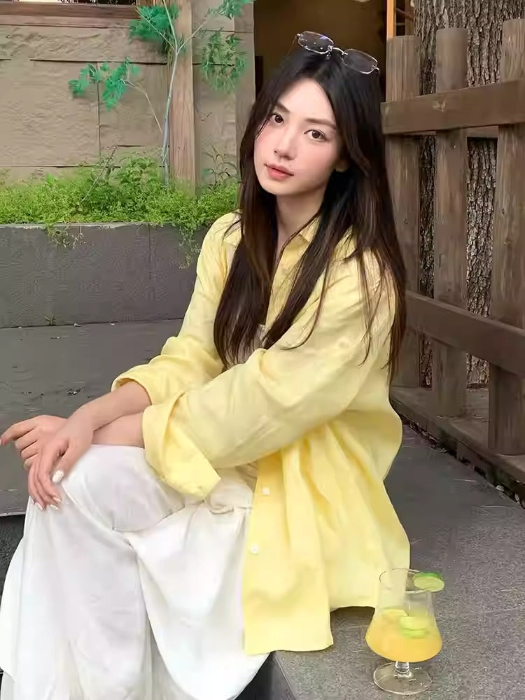 Yellow Linen Lightweight Sun Protection Shirt
