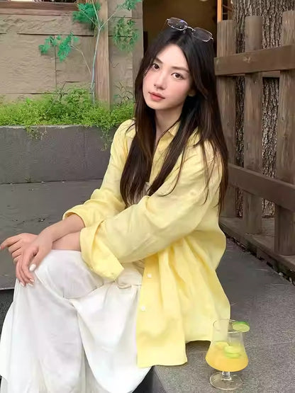 Yellow Linen Lightweight Sun Protection Shirt