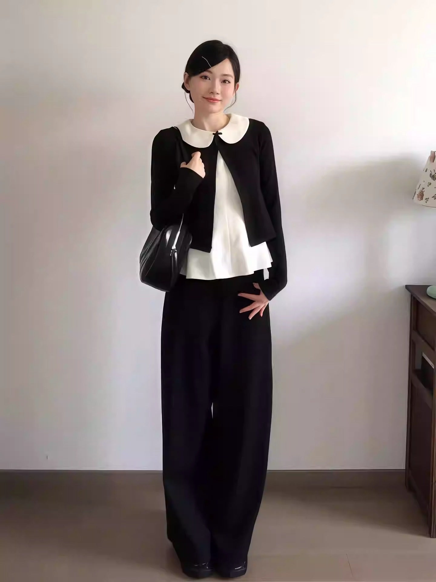 Black Bow Doll Collar Cardigan Women