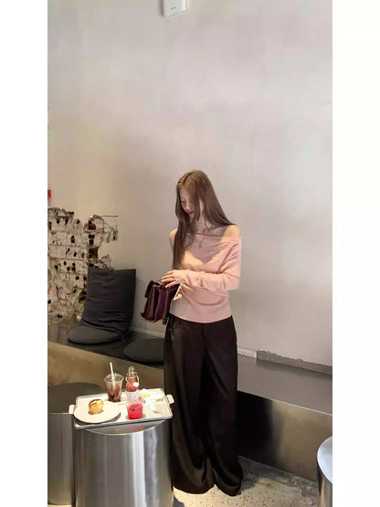 Off Shoulder Slim Fit Long Sleeve Tee Women