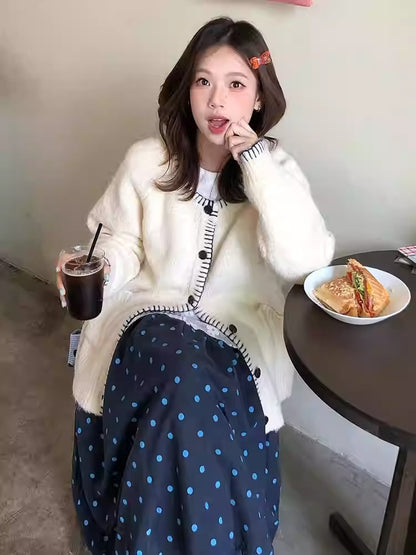 Chunky Hand-Embroidered Knit Cardigan Women