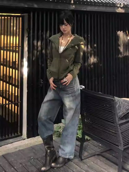 American Edgy Hooded Zip-Up Sweatshirt