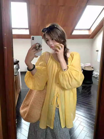 Yellow Lantern Sleeve Top Women