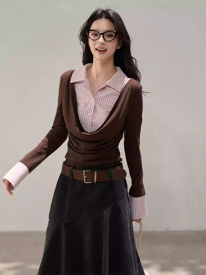 Pink Brown Layered Cardigan Women