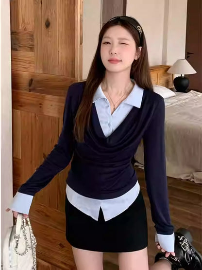 Layered Knit Shirt Top Women
