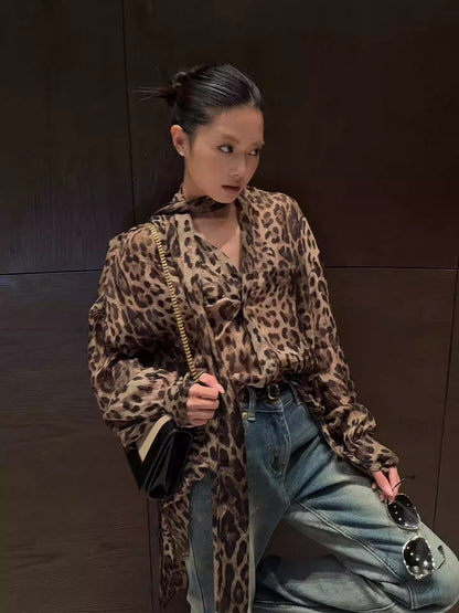 Leopard Ribbon Shirt Women