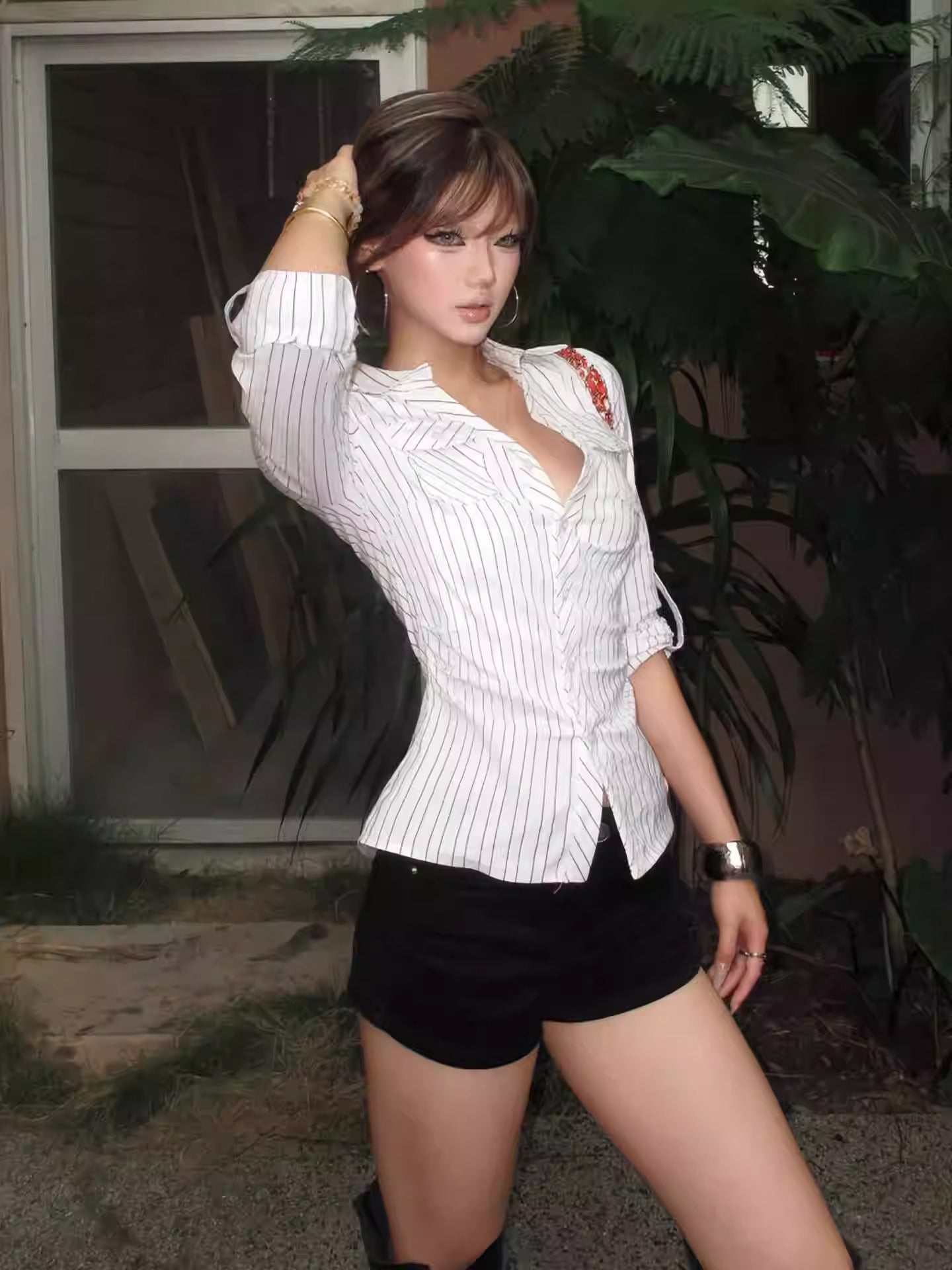 Striped V Neck Shirt Women