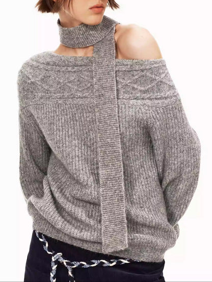 Off Shoulder Scarf Sweater Women
