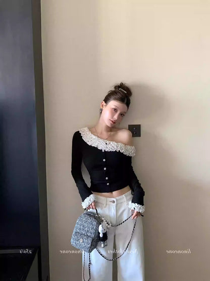 Off Shoulder Polka Cardigan Women