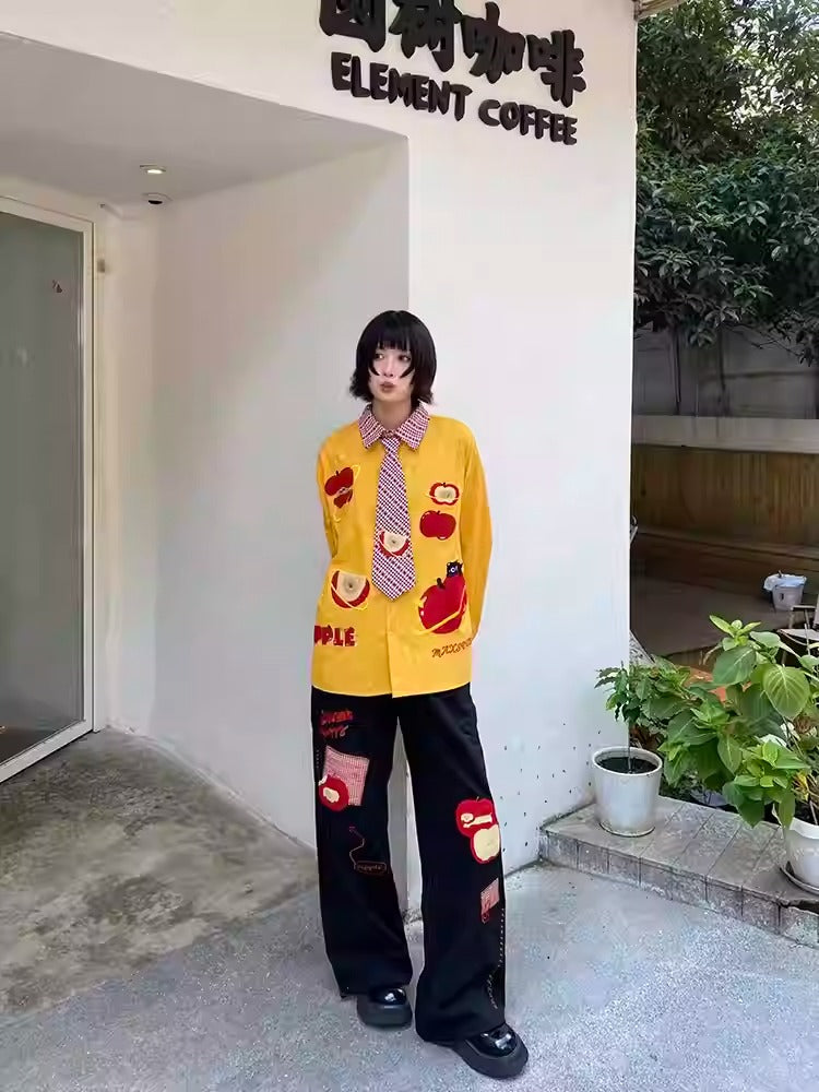 Japanese Tie Patch Embroidered Shirt