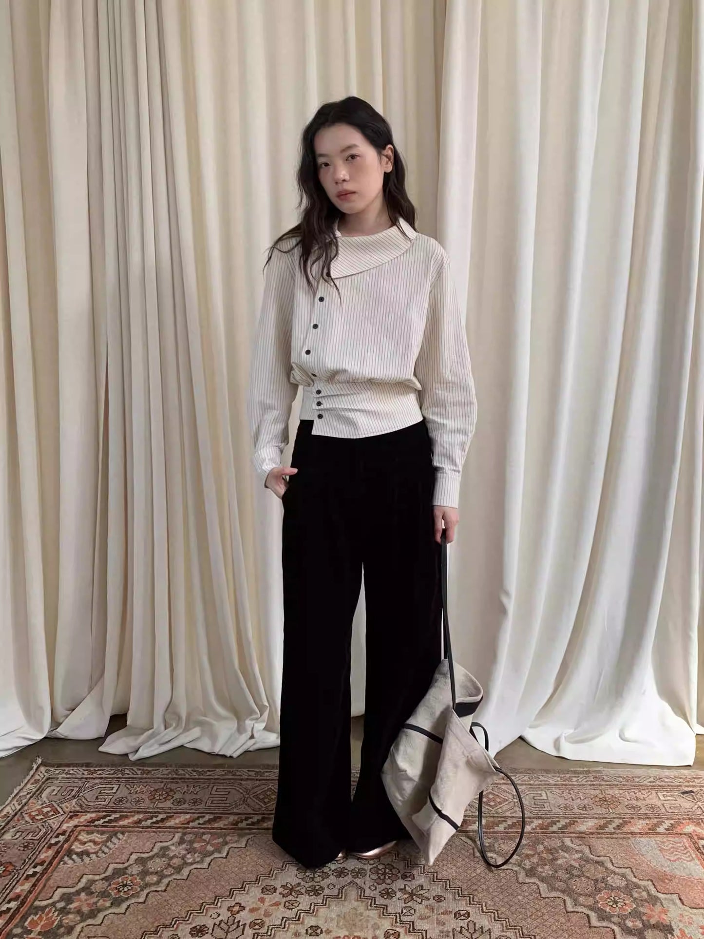 Striped Irregular Hem Shirt Women