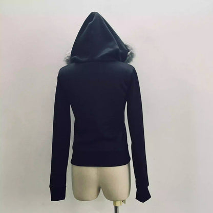 Winter Grey Letter Fur Hoodie Y2K Hoodie