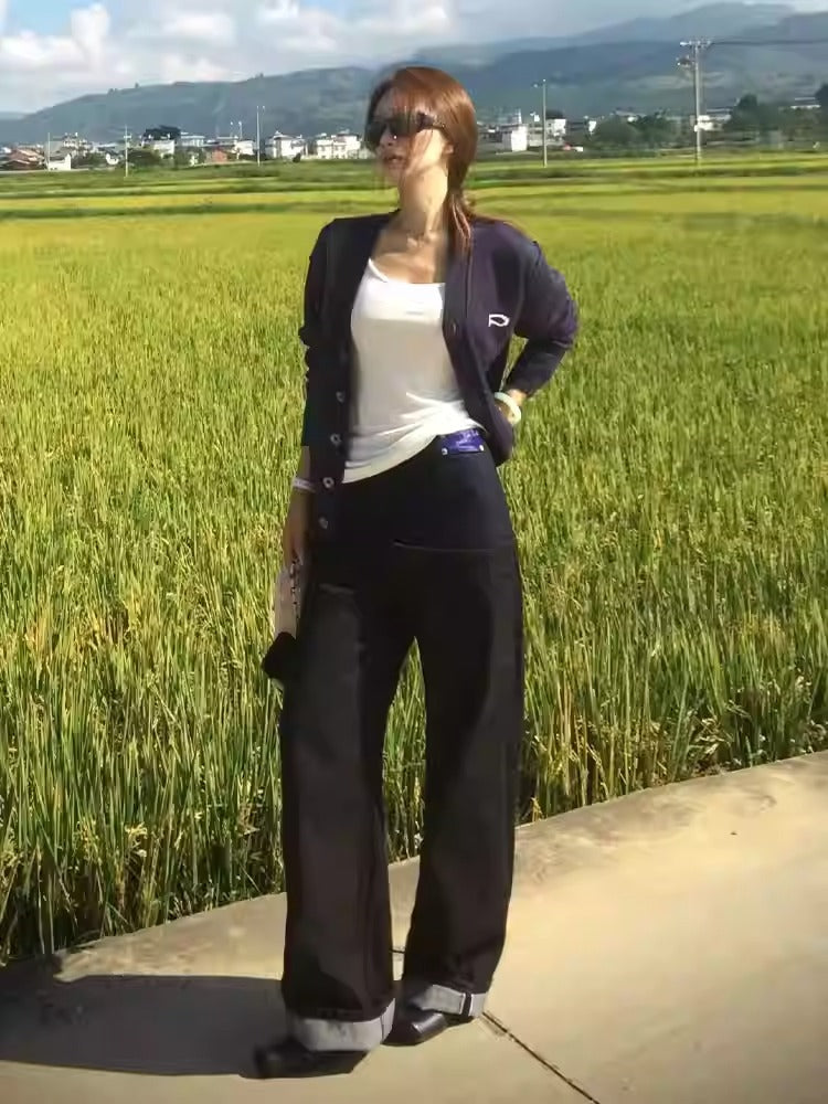 V Neck Cardigan College Style Women