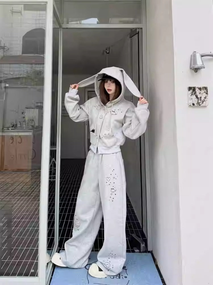 Bunny Ears Hoodie Set Women