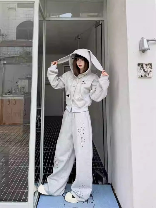Bunny Ears Hoodie Set Women