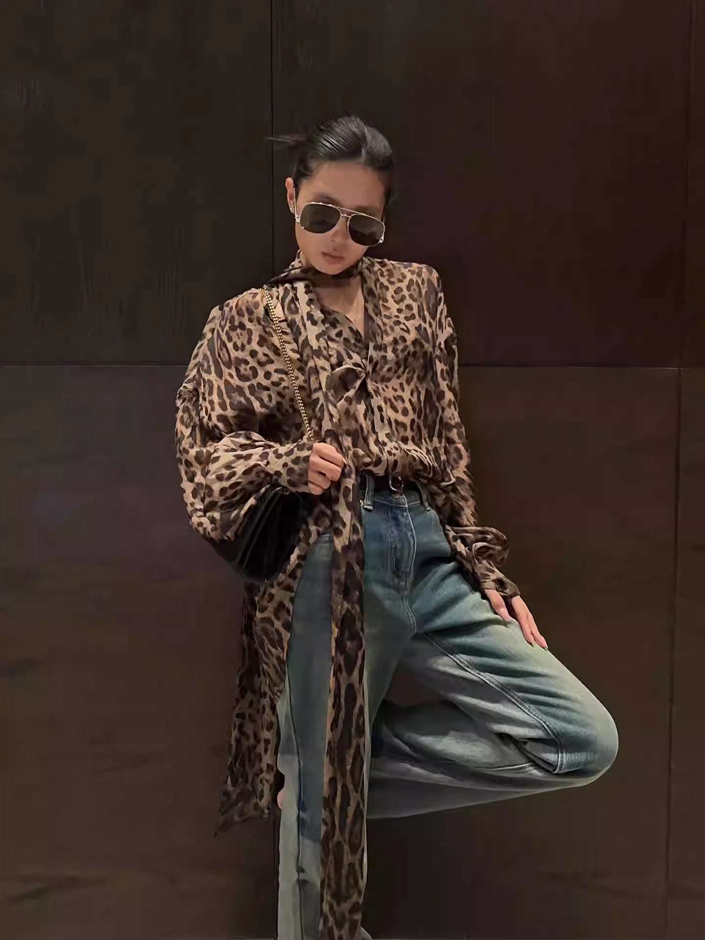 Leopard Ribbon Shirt Women