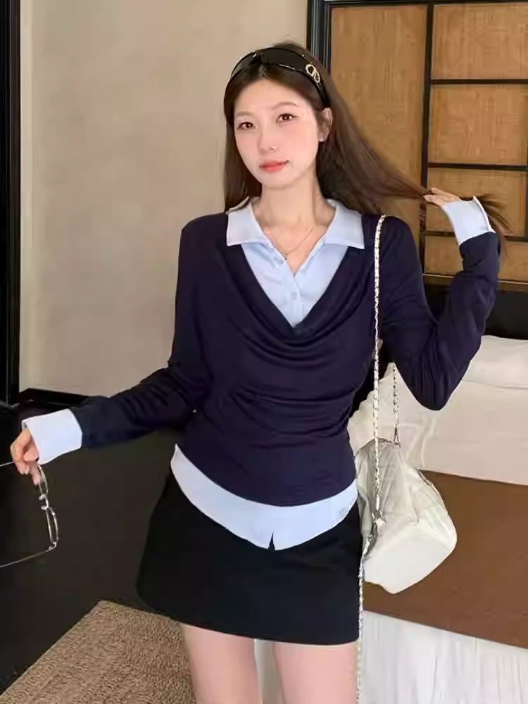 Layered Knit Shirt Top Women