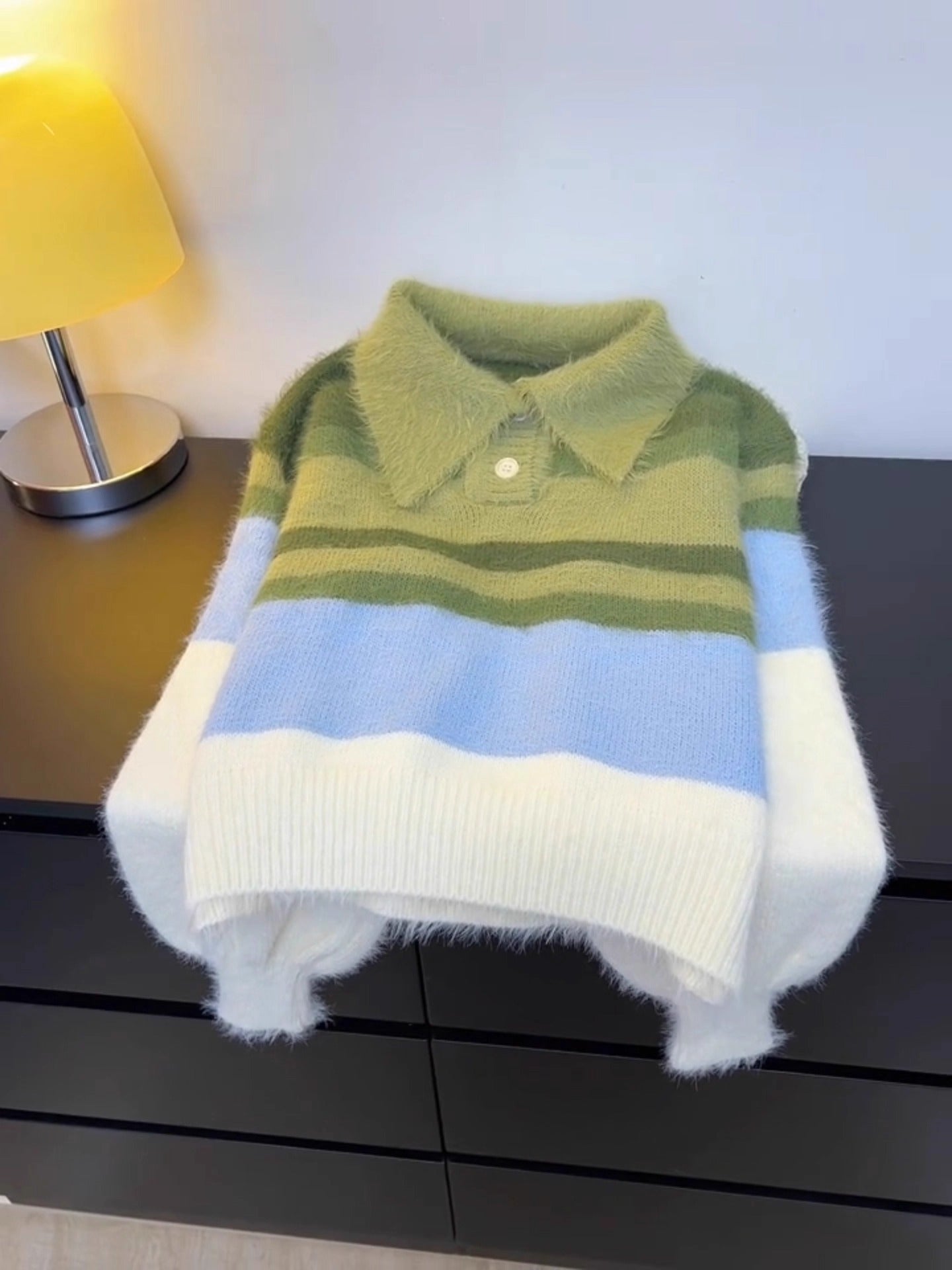 Polo Collar Stripe Sweater Women