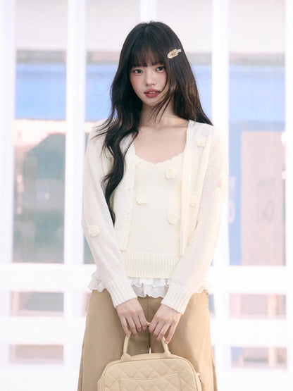 Floral Knit Cardigan Two-Piece Set Women
