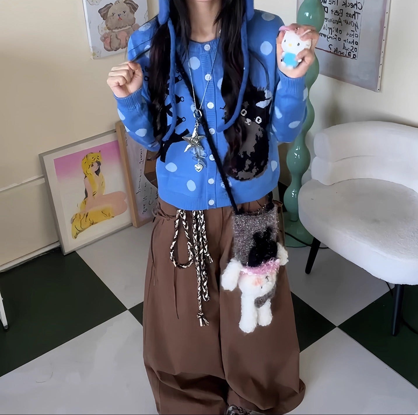 Cat Polka Dot Cardigan Women