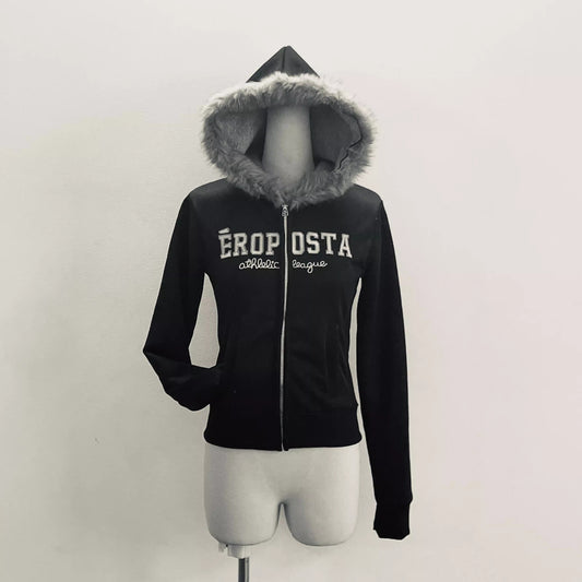Winter Grey Letter Fur Hoodie Y2K Hoodie