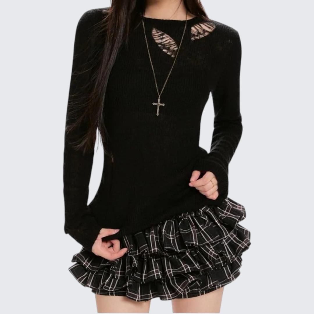 Khaki Frosted Ripped Knitted Sweater - Spring & Autumn