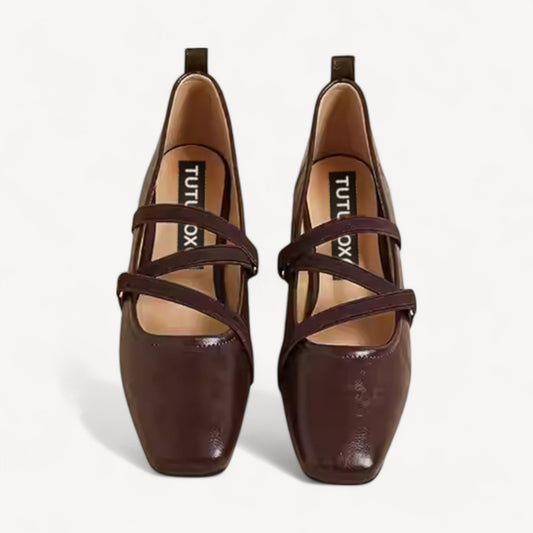 leather mary janes for women brown front view