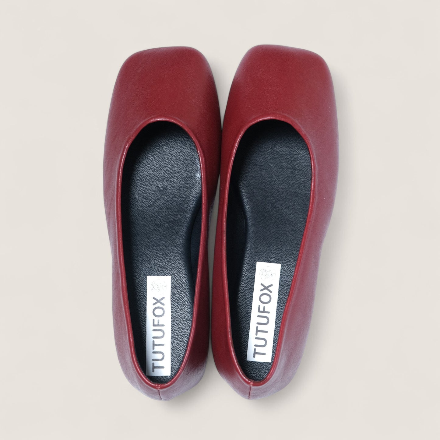 Red Leather Square Toe Flats