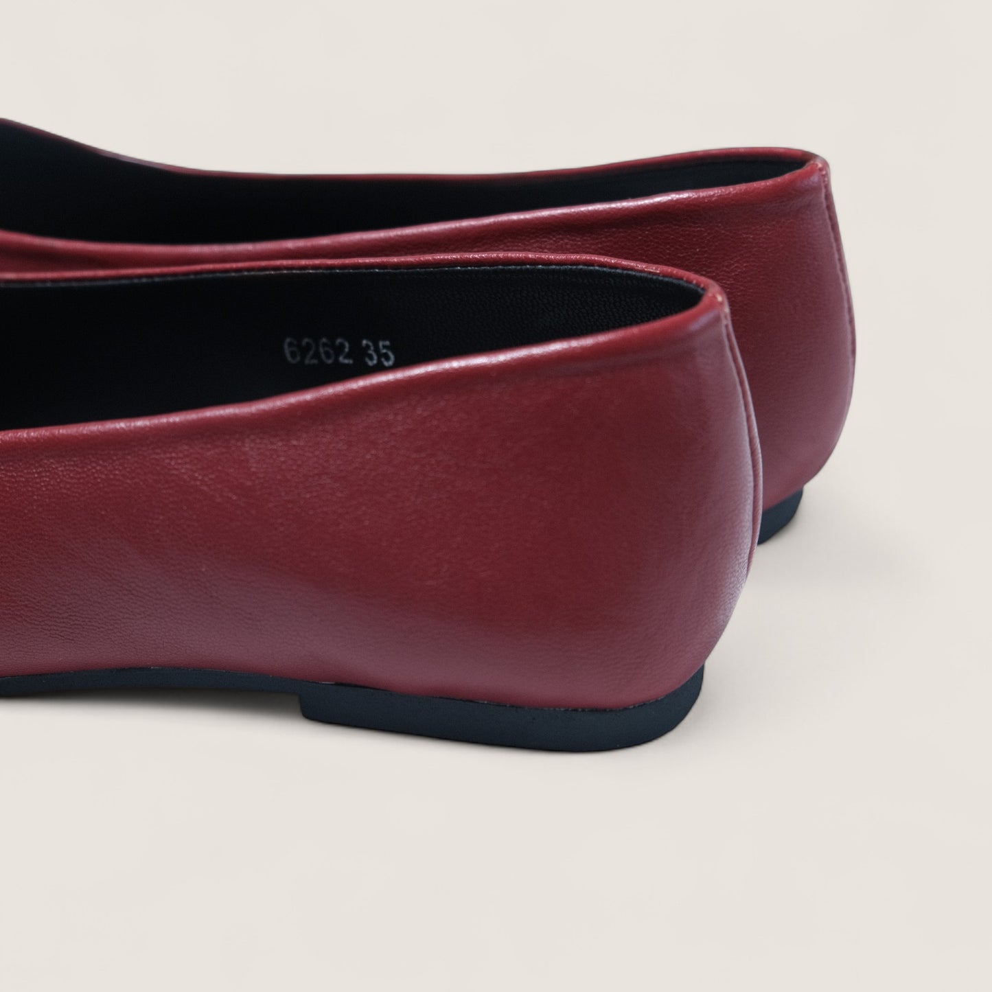 Red Leather Square Toe Flats