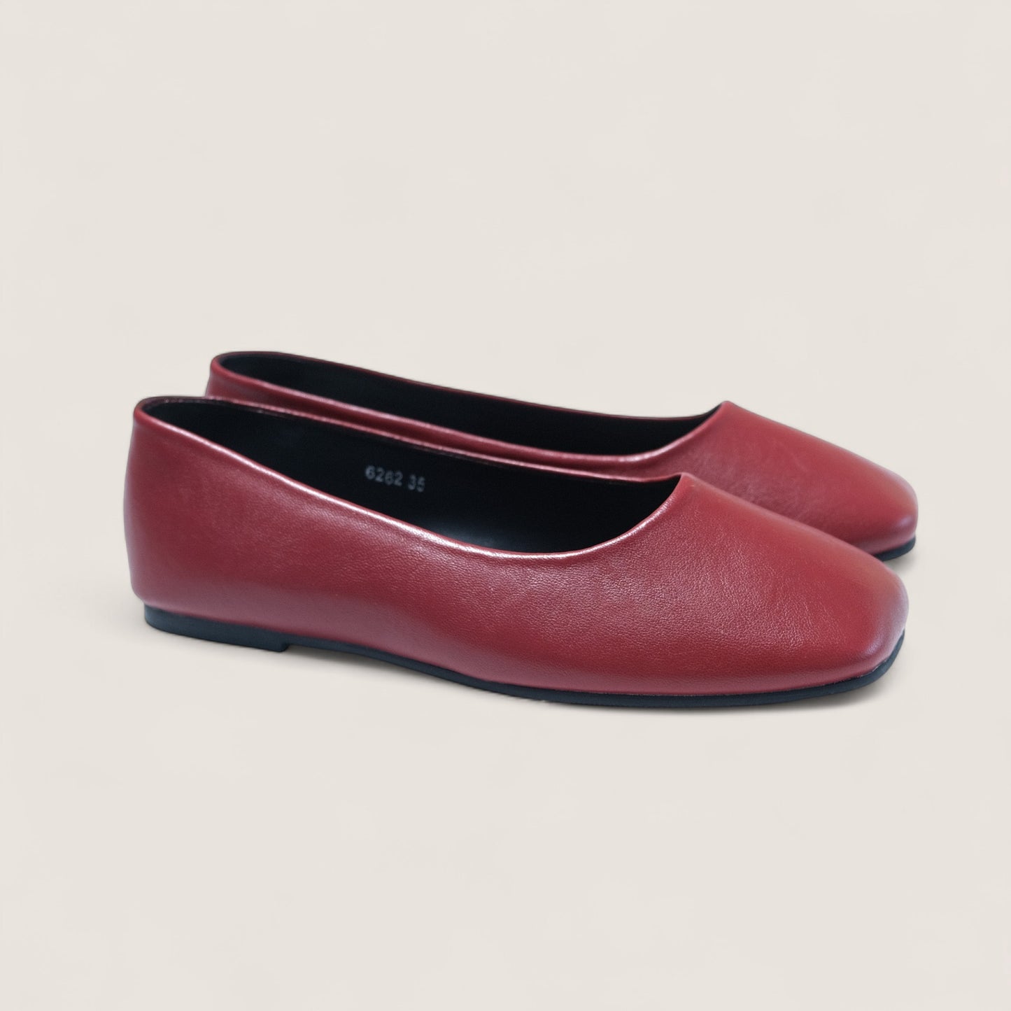 Red Leather Square Toe Flats