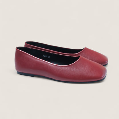 Red Leather Square Toe Flats
