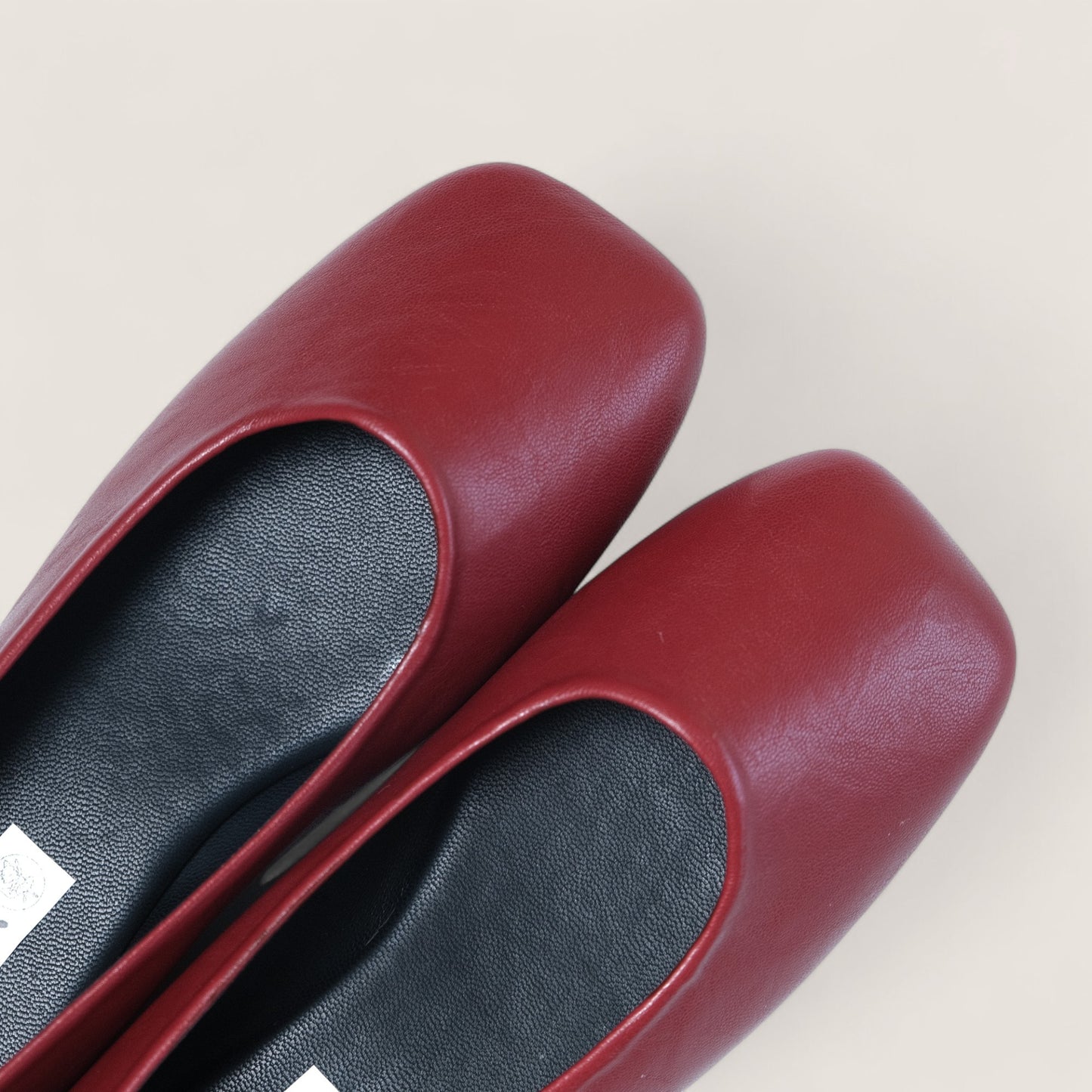 Red Leather Square Toe Flats