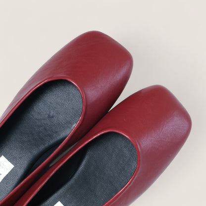 Red Leather Square Toe Flats