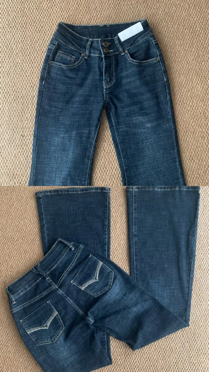 Leopard Off - Shoulder Lace Trim Crop Top and Dark Blue Flared Jeans Y2K Two Pieces Sets - tutufox - 