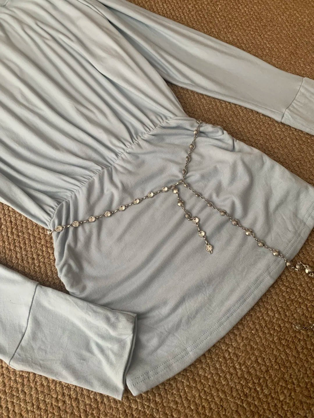 Light Teal Off - Shoulder Long Sleeve Bodycon Mini Dress Y2K Dress - tutufox - 