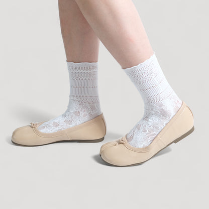 Milk Tea Soft Leather Split Toe Flats - tutufox - tabis