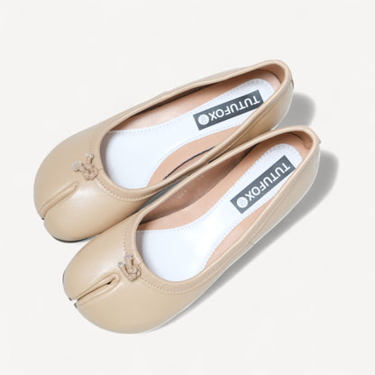 Milk Tea Soft Leather Split Toe Flats - tutufox - tabis