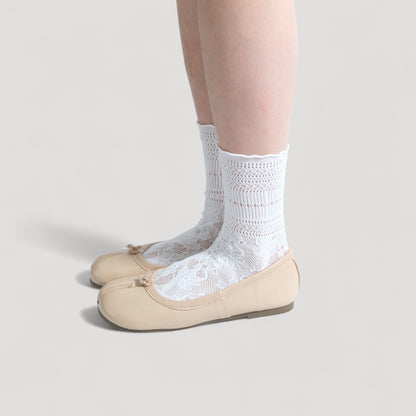 Milk Tea Soft Leather Split Toe Flats - tutufox - tabis