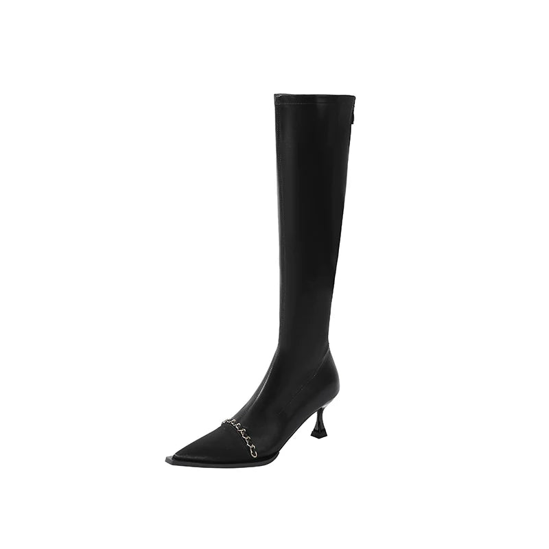 Minimalist Chic Pointed Toe Boots Women Winter New French Stretchy Over The Knee Biker Knee High Boots - tutufox - shoes