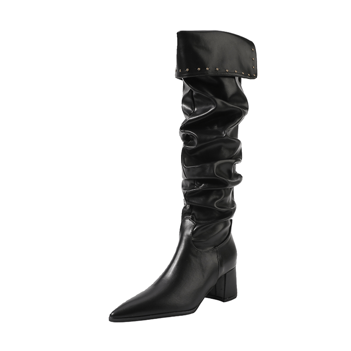 Minimalist Pointed Toe Slouchy Knee High Boots Women New Spicy Girl Chunky Heel Slouchy Over The Knee Slimming Knee High Boots - tutufox - shoes