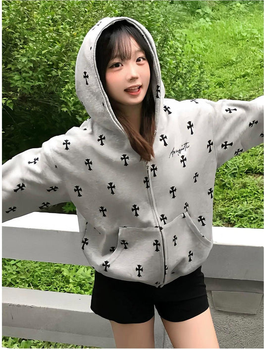 Vintage Cross Print Hoodie
