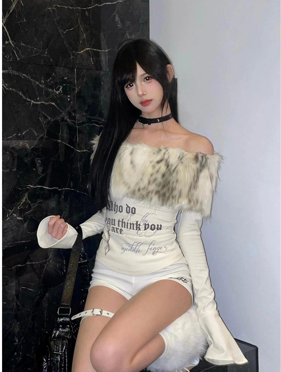 Fur Trim Off Shoulder Top