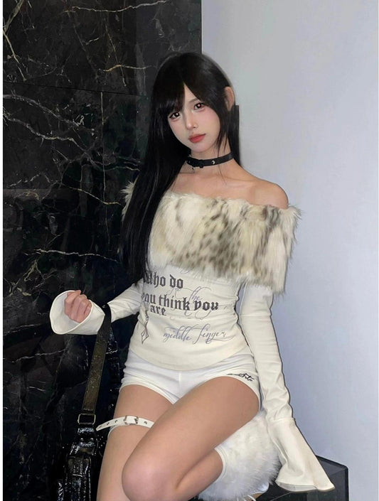 Fur Trim Off Shoulder Top