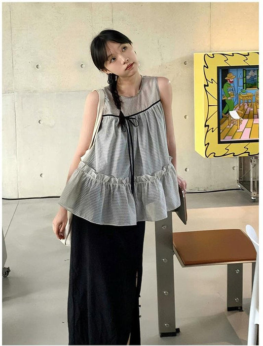 Bow Tie Mesh Babydoll Top