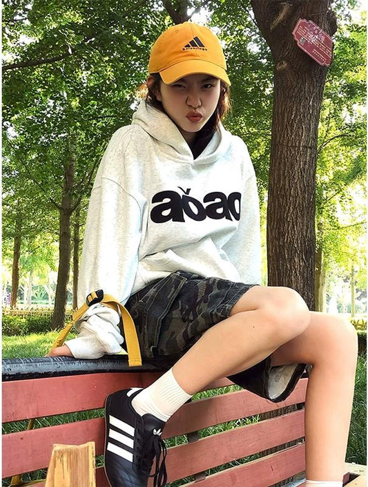 Retro Letter Print Heavy Hoodie