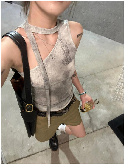 Off-Shoulder Halter Lace-Up Cami Top