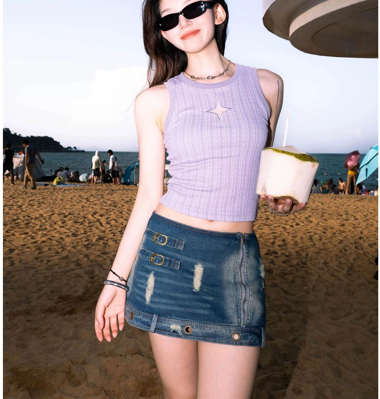 Purple Star Cutout Cami Top