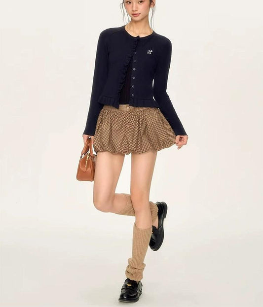 Ruffle Hem Slim Knit Cardigan